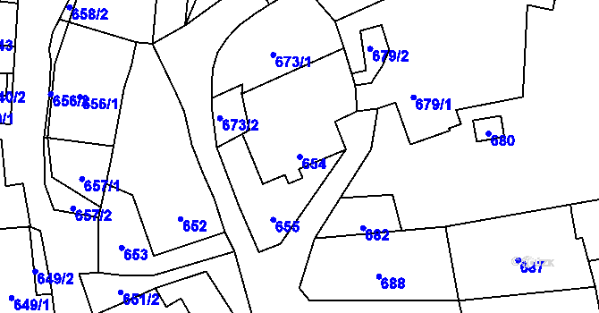 Parcela st. 654 v KÚ Bludov, Katastrální mapa