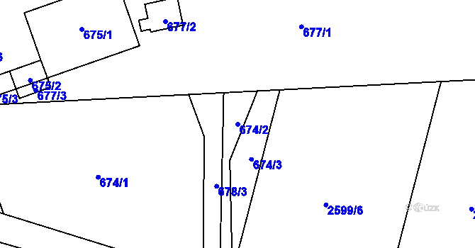 Parcela st. 674/2 v KÚ Bludov, Katastrální mapa