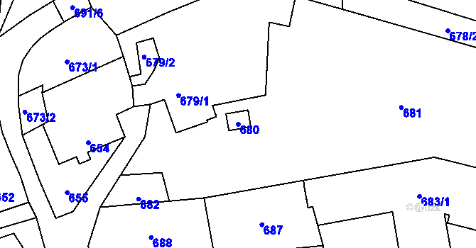 Parcela st. 680 v KÚ Bludov, Katastrální mapa