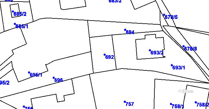 Parcela st. 692 v KÚ Bludov, Katastrální mapa