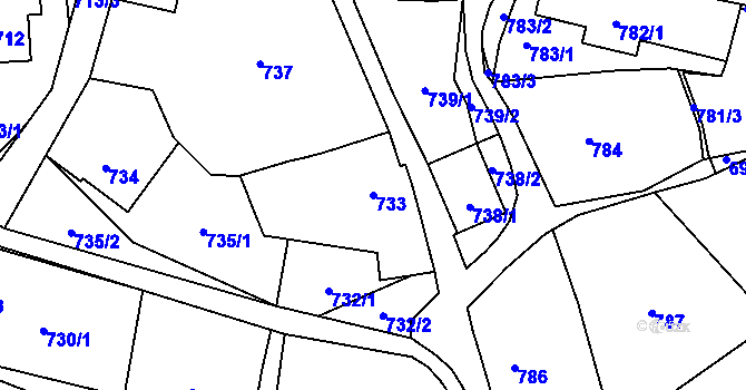Parcela st. 733 v KÚ Bludov, Katastrální mapa