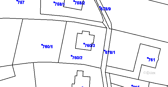 Parcela st. 760/3 v KÚ Bludov, Katastrální mapa