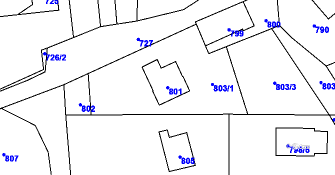 Parcela st. 801 v KÚ Bludov, Katastrální mapa