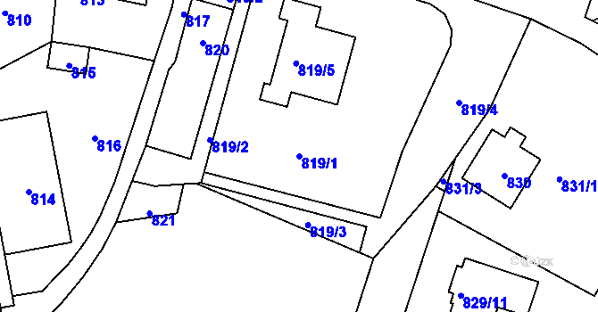 Parcela st. 819/1 v KÚ Bludov, Katastrální mapa