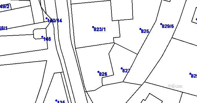 Parcela st. 823/3 v KÚ Bludov, Katastrální mapa