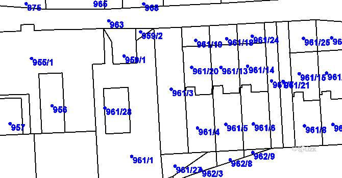 Parcela st. 961/3 v KÚ Bludov, Katastrální mapa