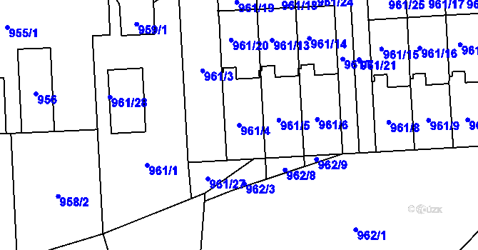 Parcela st. 961/4 v KÚ Bludov, Katastrální mapa