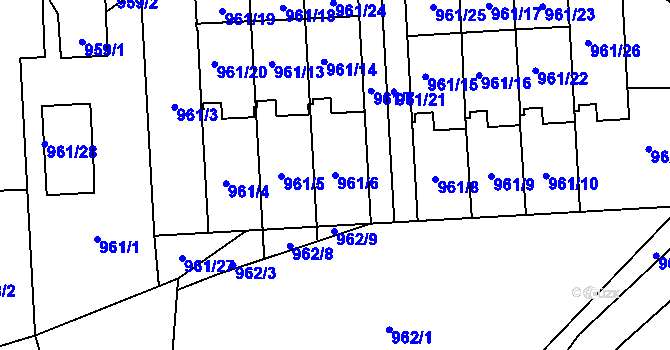 Parcela st. 961/6 v KÚ Bludov, Katastrální mapa