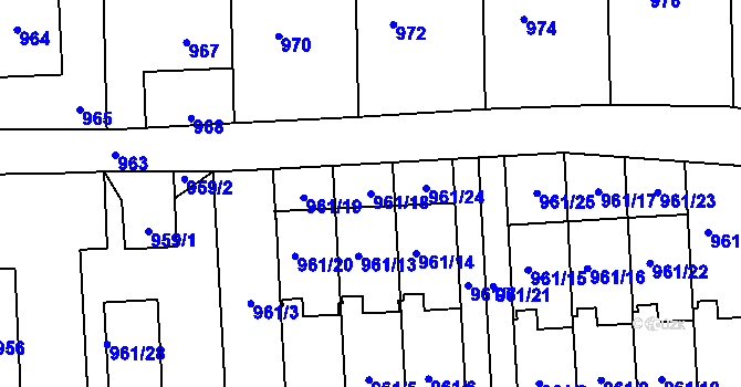 Parcela st. 961/18 v KÚ Bludov, Katastrální mapa