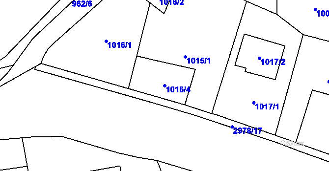 Parcela st. 1016/4 v KÚ Bludov, Katastrální mapa