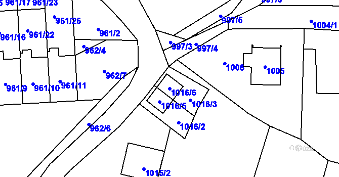 Parcela st. 1016/6 v KÚ Bludov, Katastrální mapa