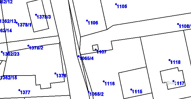 Parcela st. 1107 v KÚ Bludov, Katastrální mapa