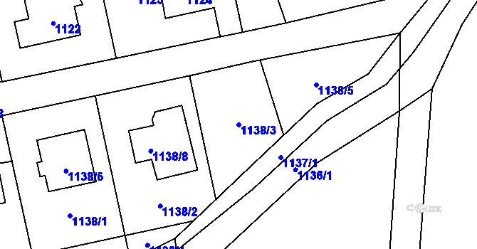 Parcela st. 1138/3 v KÚ Bludov, Katastrální mapa