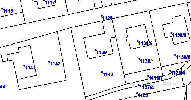 Parcela st. 1139 v KÚ Bludov, Katastrální mapa