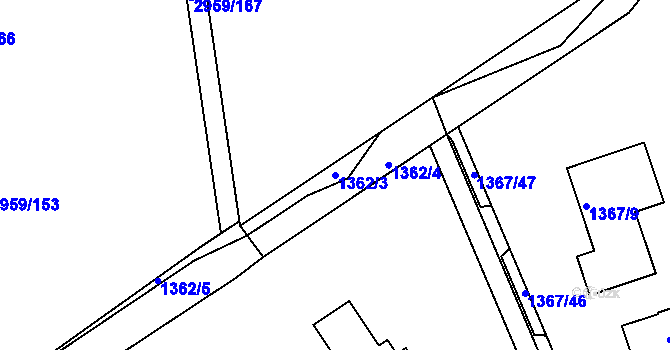 Parcela st. 1362/3 v KÚ Bludov, Katastrální mapa