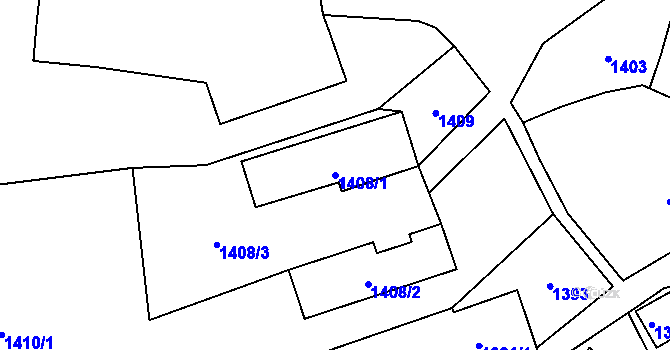 Parcela st. 1408/1 v KÚ Bludov, Katastrální mapa