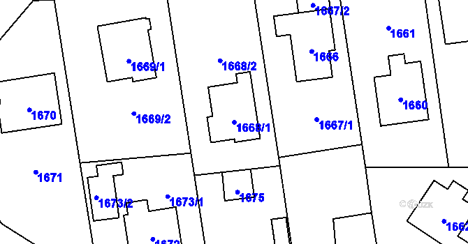 Parcela st. 1668/1 v KÚ Bludov, Katastrální mapa