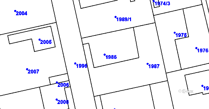 Parcela st. 1986 v KÚ Bludov, Katastrální mapa