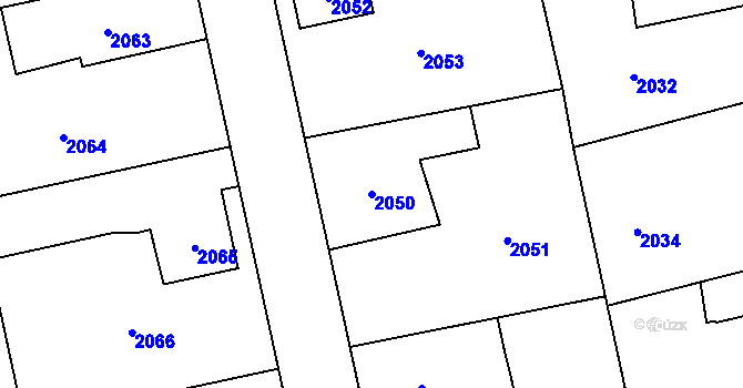 Parcela st. 2050 v KÚ Bludov, Katastrální mapa