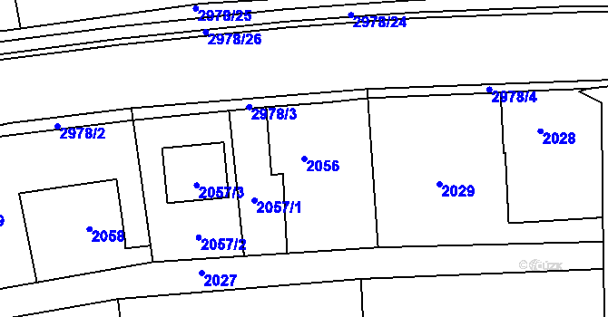 Parcela st. 2056 v KÚ Bludov, Katastrální mapa