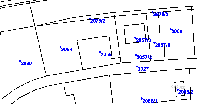 Parcela st. 2058 v KÚ Bludov, Katastrální mapa