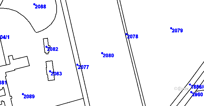 Parcela st. 2080 v KÚ Bludov, Katastrální mapa