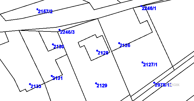 Parcela st. 2128 v KÚ Bludov, Katastrální mapa