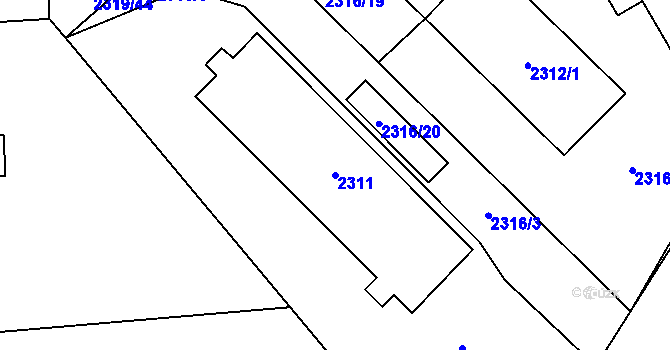 Parcela st. 2311 v KÚ Bludov, Katastrální mapa