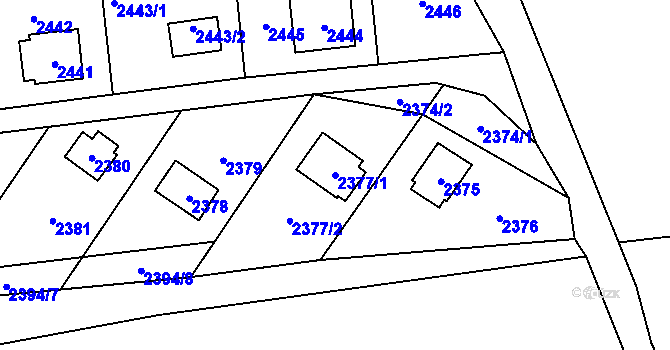 Parcela st. 2377/1 v KÚ Bludov, Katastrální mapa