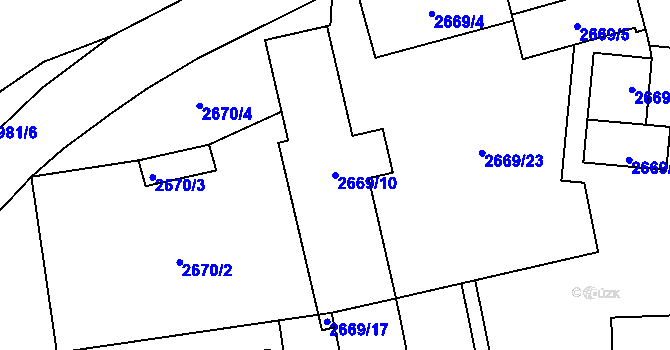 Parcela st. 2669/10 v KÚ Bludov, Katastrální mapa
