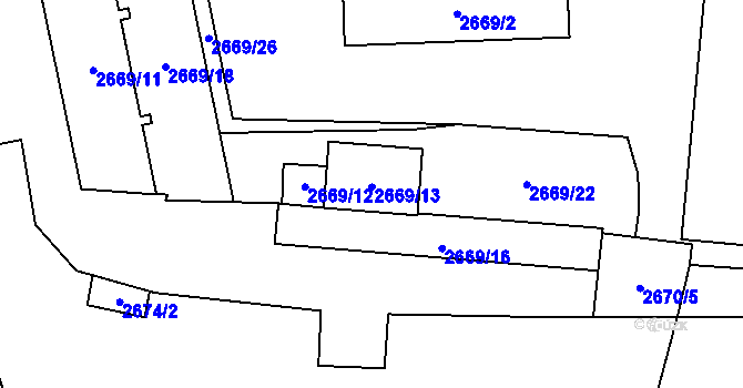 Parcela st. 2669/13 v KÚ Bludov, Katastrální mapa