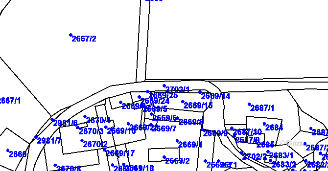 Parcela st. 2702/1 v KÚ Bludov, Katastrální mapa