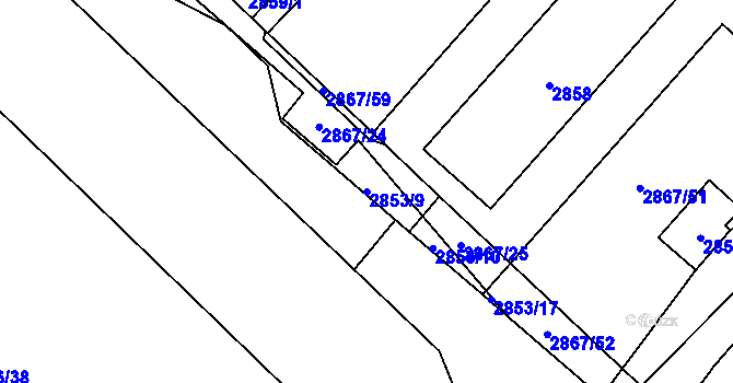 Parcela st. 2853/9 v KÚ Bludov, Katastrální mapa