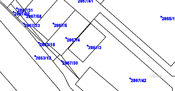 Parcela st. 2867/3 v KÚ Bludov, Katastrální mapa