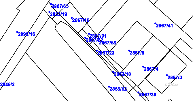 Parcela st. 2867/23 v KÚ Bludov, Katastrální mapa