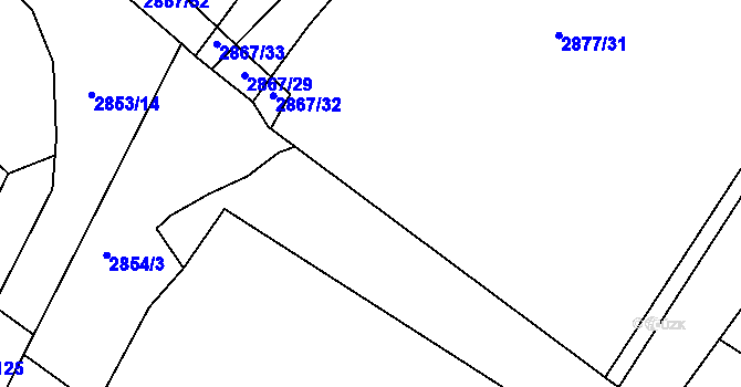 Parcela st. 2877/22 v KÚ Bludov, Katastrální mapa