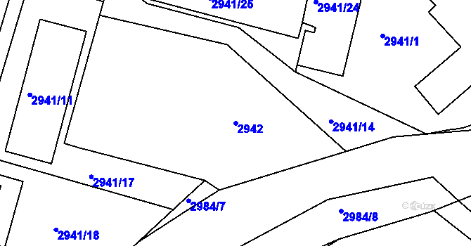 Parcela st. 2942 v KÚ Bludov, Katastrální mapa