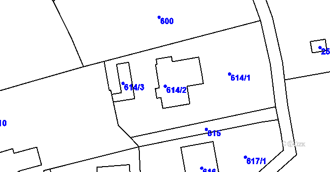 Parcela st. 614/2 v KÚ Bludov, Katastrální mapa