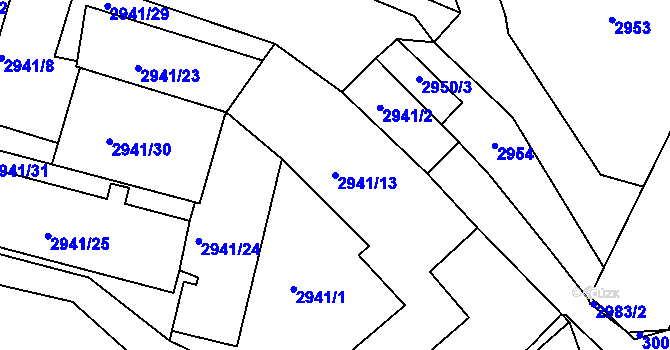 Parcela st. 2941/13 v KÚ Bludov, Katastrální mapa
