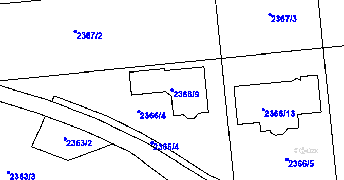 Parcela st. 2366/9 v KÚ Bludov, Katastrální mapa