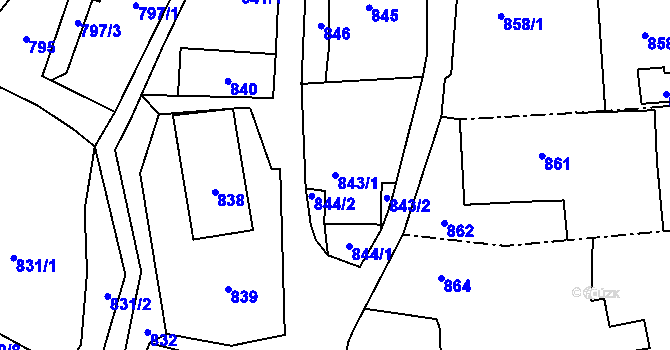Parcela st. 843/1 v KÚ Bludov, Katastrální mapa