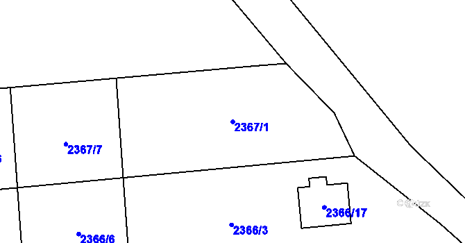 Parcela st. 2367/1 v KÚ Bludov, Katastrální mapa