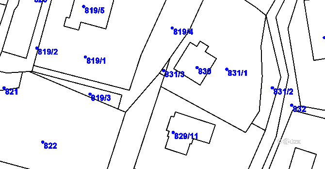 Parcela st. 829/7 v KÚ Bludov, Katastrální mapa