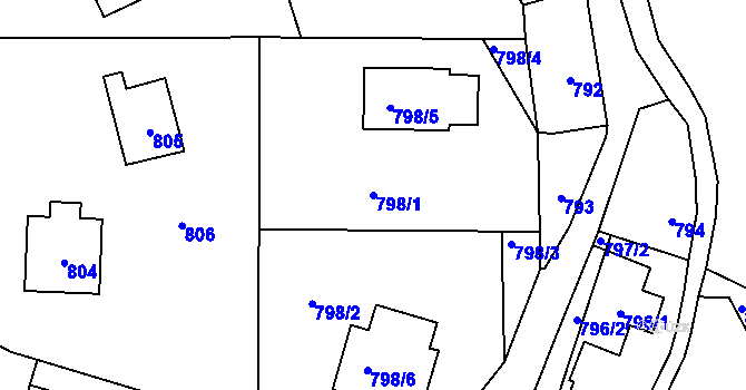 Parcela st. 798/1 v KÚ Bludov, Katastrální mapa