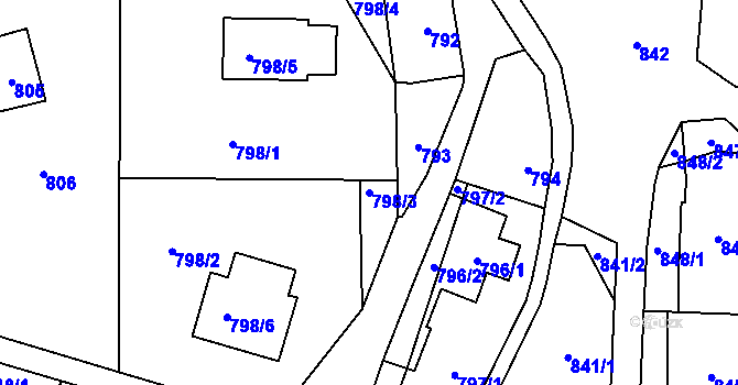 Parcela st. 798/3 v KÚ Bludov, Katastrální mapa