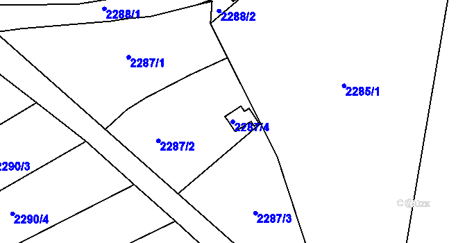 Parcela st. 2287/4 v KÚ Bludov, Katastrální mapa