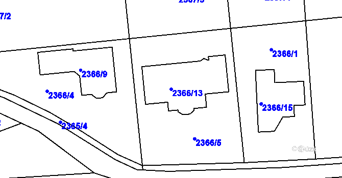 Parcela st. 2366/13 v KÚ Bludov, Katastrální mapa