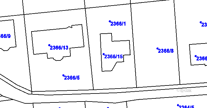Parcela st. 2366/15 v KÚ Bludov, Katastrální mapa