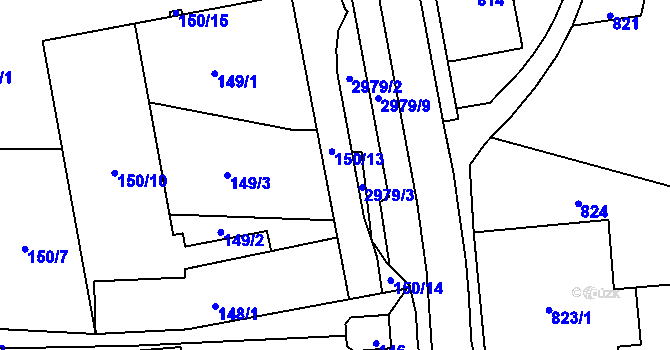 Parcela st. 150/9 v KÚ Bludov, Katastrální mapa