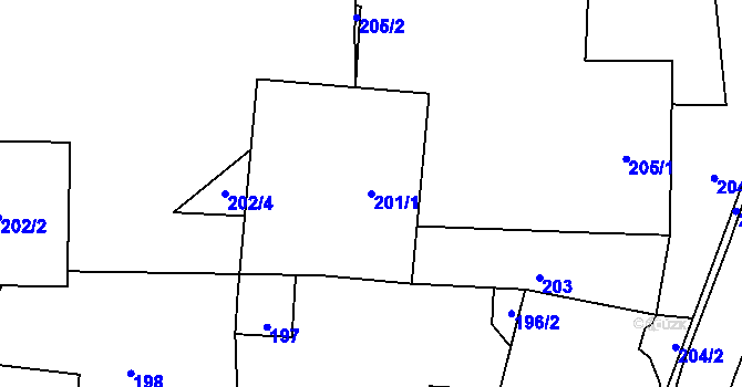 Parcela st. 201/1 v KÚ Bludov, Katastrální mapa